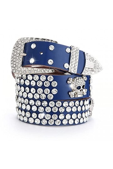 HETAN Ceintures Vintage Strass Tête de Mort pour Femmes Ceinture à Boucle Large pour Ceinture Jeans Femme, 4,110CM