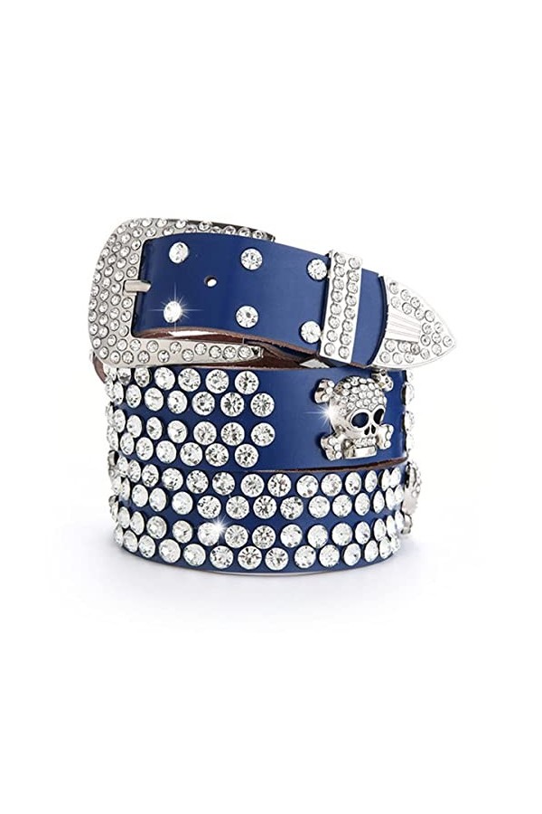 HETAN Ceintures Vintage Strass Tête de Mort pour Femmes Ceinture à Boucle Large pour Ceinture Jeans Femme, 4,110CM