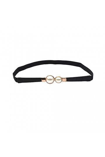 BAtlam Ceinture Fine élastique en Cuir PU Double Perle pour Femmes Robe Jupe Taille Ceintures chaîne de Chandail pour Dames F