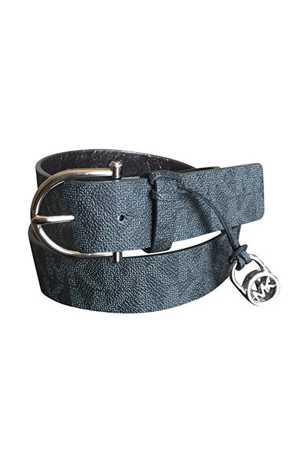 Michael Kors Womens Buckle Black Logo Silver Tone Charm Buckle S