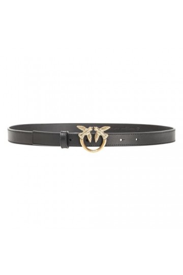 Pinko Love Berry H2 Belt Veau Set Ceinture, Z99q_Noir-Antique Gold, XS Femme