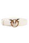 Pinko Love Berry H3 Belt Veau Ceinture, Z14q_Blanc Soie-Antique Gold, S Femme