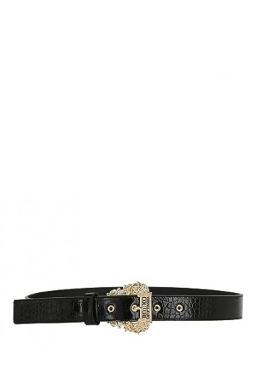 Versace JEANS COUTURE Ceinture effet cuir crocodile avec boucle Baroque Noir/Or, Noir , 70 EU