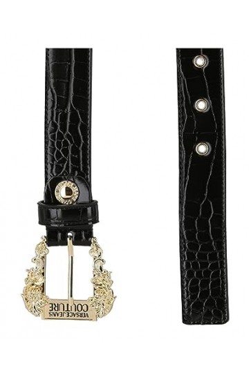 Versace JEANS COUTURE Ceinture effet cuir crocodile avec boucle Baroque Noir/Or, Noir , 70 EU