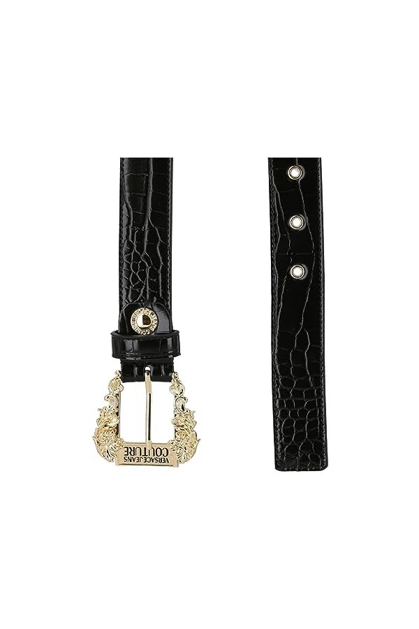 Versace JEANS COUTURE Ceinture effet cuir crocodile avec boucle Baroque Noir/Or, Noir , 70 EU