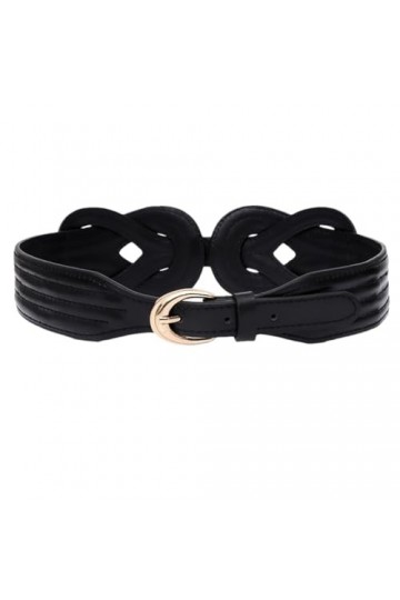 Disimlarl Ceinture élastique chinoise noire en cuir verni pour femme, Noir , taille unique