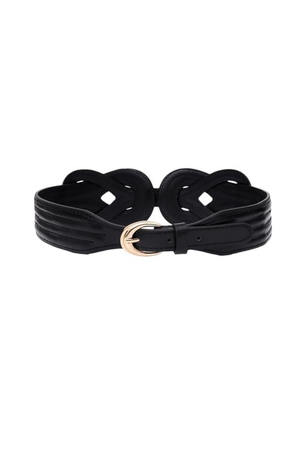Disimlarl Ceinture élastique chinoise noire en cuir verni pour femme, Noir , taille unique