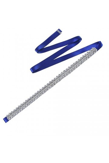 Pulcykp Ceinture de mariée brillante avec strass - Pour demoiselle dhonneur, fête, banquet, robe pour femme, Ruban bleu roi,