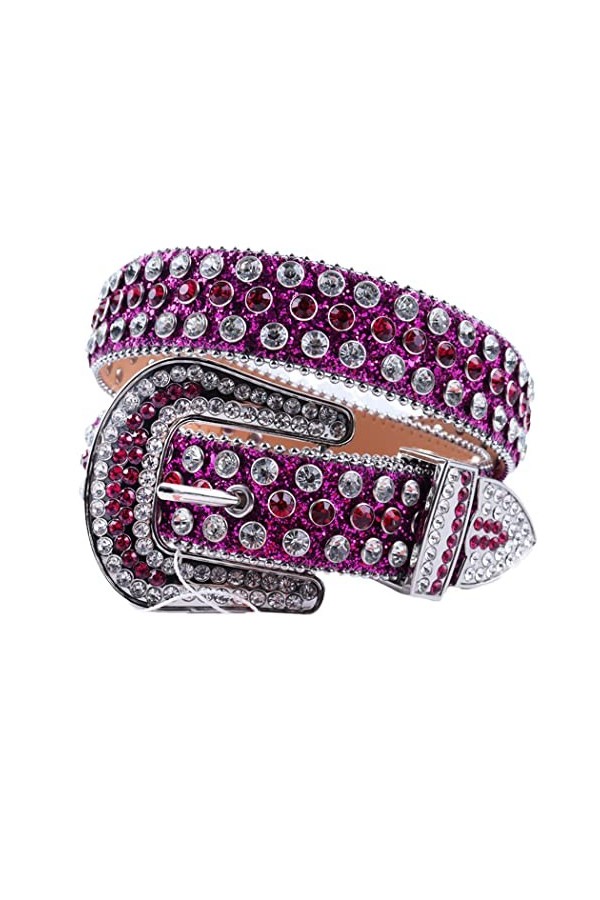 Ceinture cloutée en cuir véritable de luxe avec strass pour femme et homme, Doré argenté, 105cm
