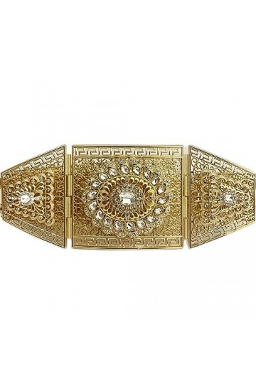 Grande ceinture marocaine dorée rectangulaire en cristal pour robe de mariée - 105 cm