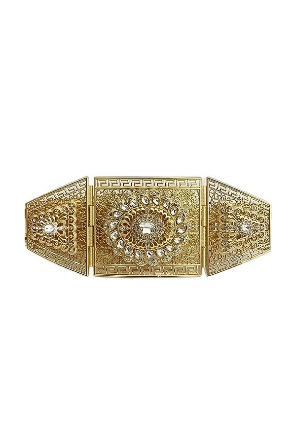 Grande ceinture marocaine dorée rectangulaire en cristal pour robe de mariée - 105 cm