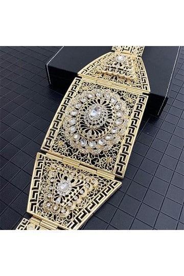 Grande ceinture marocaine dorée rectangulaire en cristal pour robe de mariée - 105 cm