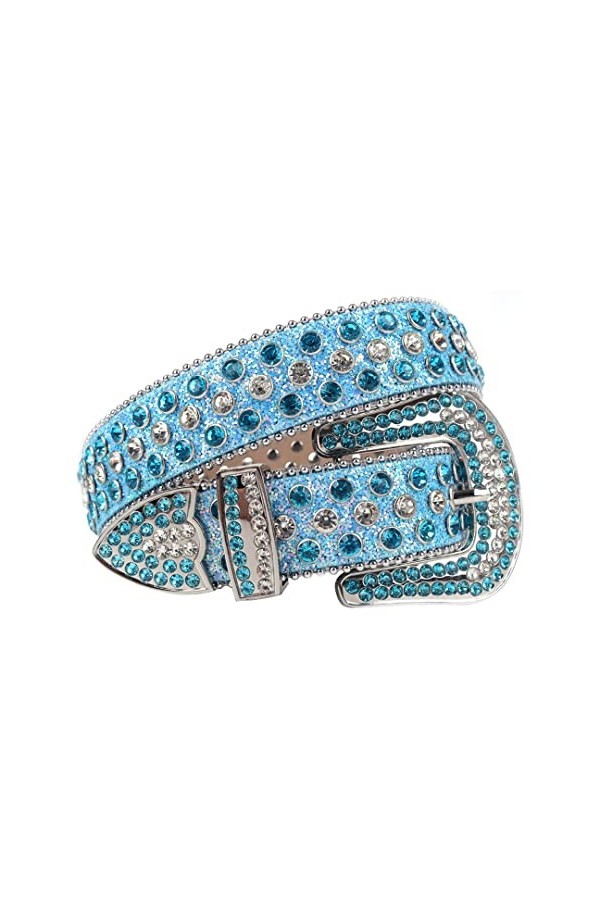 Ceinture en strass occidentale Ceinture de diamant Cowgirl Denim Bling Crystal Belt, bleu/blanc, 112