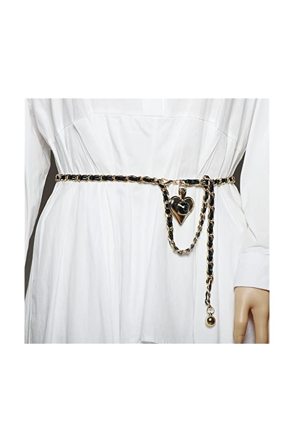 RWRAPS Chaîne tressée en métal Coeur Pendentif Taille Chaîne Ceinture Jupe Manteau Accessoires décoratifs Couleur : B, Taill