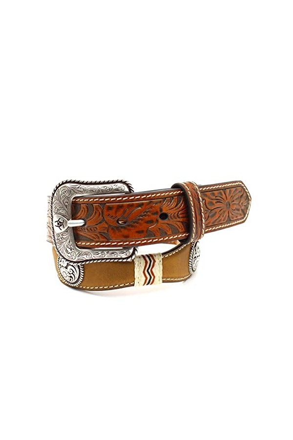 M&F Western A1306644-28 Ceinture à pattes festonnées en cuir brut 3,2 cm pour enfant Marron moyen Taille 28, multicolore