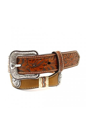 M&F Western A1306644-26 Ceinture à pattes festonnées en cuir brut 3,2 cm pour enfant Marron moyen Taille 26, multicolore