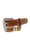 M&F Western A1306644-26 Ceinture à pattes festonnées en cuir brut 3,2 cm pour enfant Marron moyen Taille 26, multicolore