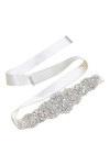 RIAAJ Ceinture de mariée main strass ceinture de mariage cristal argenté avec ruban blanc pour femmes ceintures formelles-bei