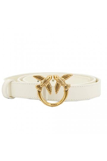Pinko Love Berry H2 Belt Veau Set Ceinture, Z14q_Blanc Soie-Antique Gold, XS Femme