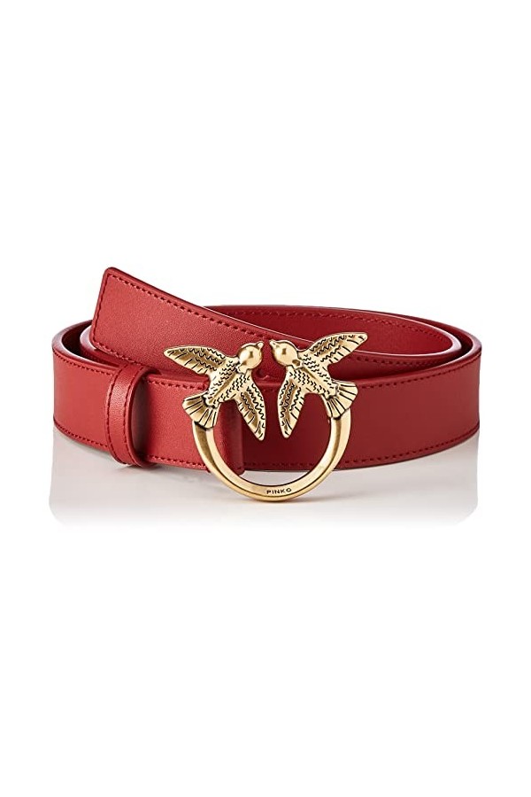Pinko Love Berry Simply H3 Belt Vis Ceinture, R72q_Rouge Rubino-Antique Gold, L Femme