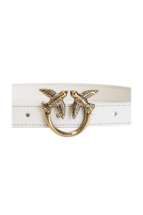 Pinko Love Berry Simply H2 Belt Vis Ceinture, Z14q_Blanc-Antique Gold, M Femme