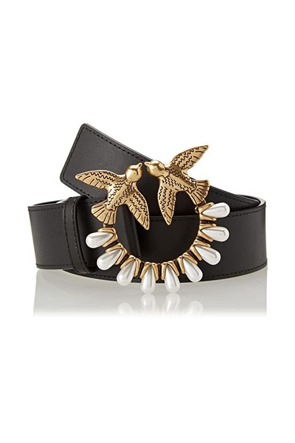 Pinko Love Berry Simply Jewel Pearl Ceinture, Z99Q_Nero-Antique Gold, XS Femme