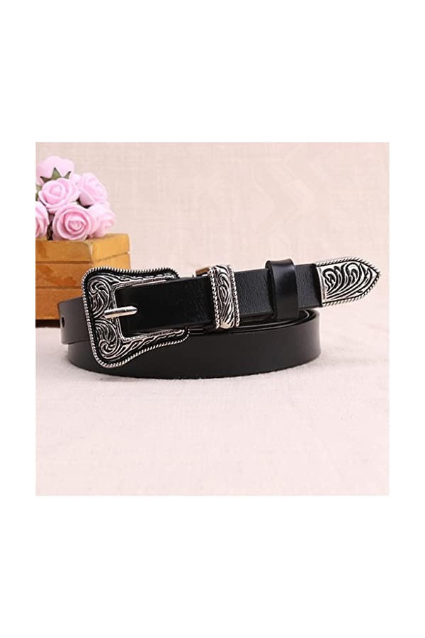 TJLSS Ceinture mince et polyvalente de la courroie de la ceinture de vachette de vachette Color : Black, Size : 100~110cm 