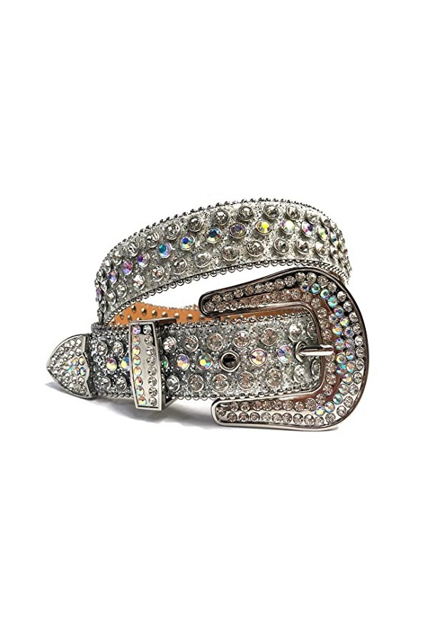 Wvapzxx Bracelet de luxe Western strass diamant sangle hommes femmes coloré cristal punk cowboy ceinture, blanc, 48 waist37-3