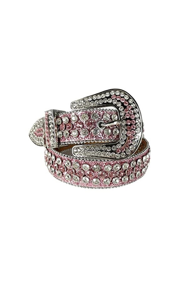 Haitpant Sangle de luxe avec large boucle vintage en strass pour femme, rose, 122 cm