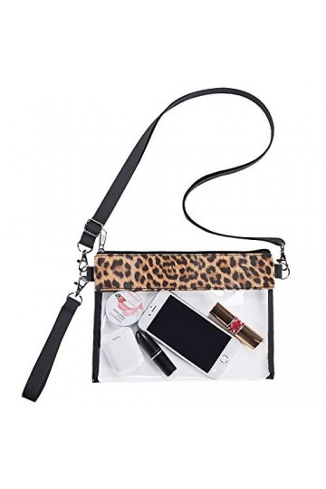 Sac à bandoulière transparent imprimé léopard en cuir synthétique - Approuvé stade - Sac fourre-tout transparent pour les con