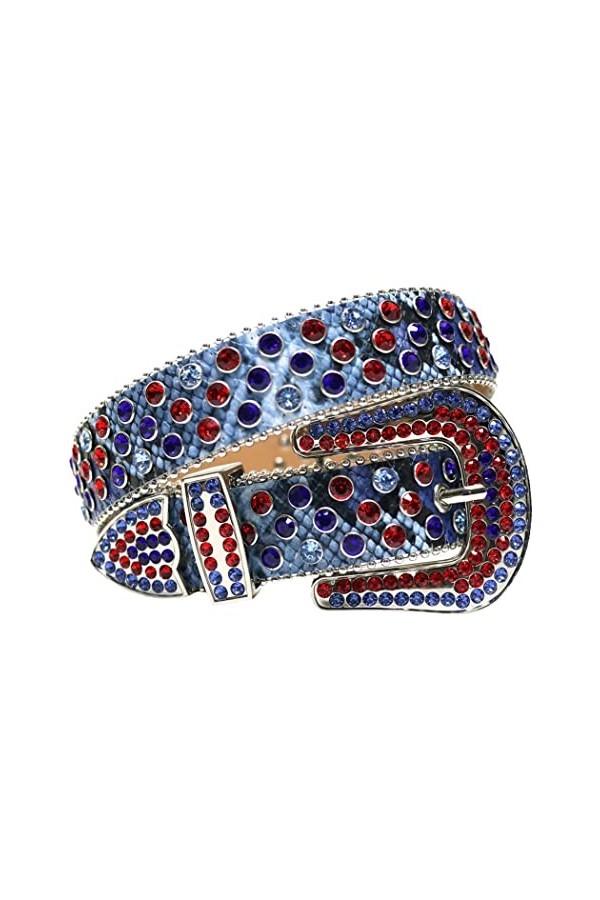 Haitpant Ceinture Western Strass Boucle Amovible Diamant Clouté Ceinture Pour Femme Homme, blanc, 38 inch