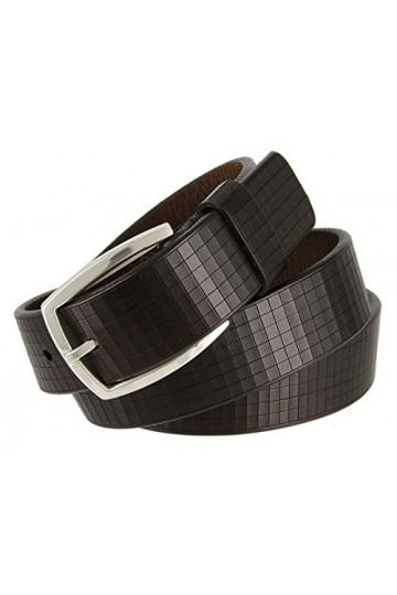Avnet Ceinture Femme En Cuir Brun Motifs Carrés Au Laser 35mm Boucle Argentée, Foncé Marron 90