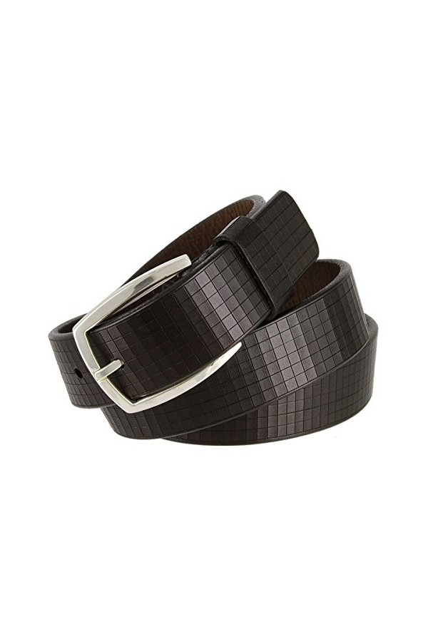 Avnet Ceinture Femme En Cuir Brun Motifs Carrés Au Laser 35mm Boucle Argentée, Foncé Marron 90