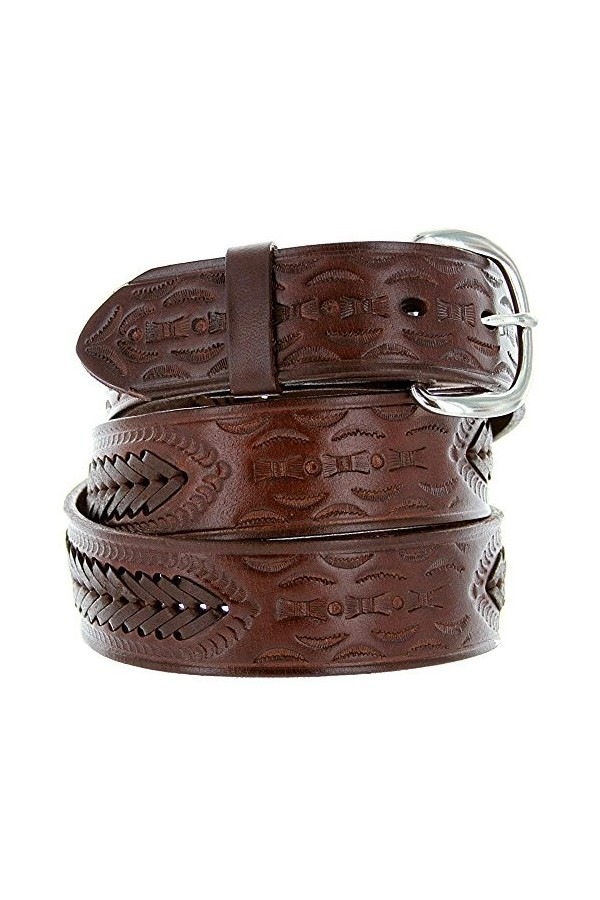 Avnet Ceinture Femme Western En Cuir Ouvragé Véritable 38mm Et Boucle En Métal, Noir 80