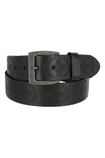 Avnet Ceinture Femme 38mm Cuir À Motif Rétro Et Boucle Antique Plaquée Argent, Noir 105