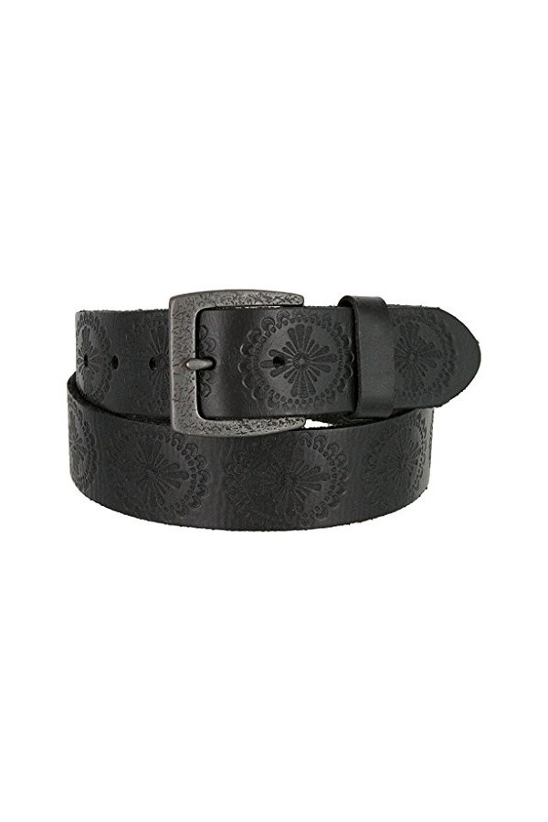 Avnet Ceinture Femme 38mm Cuir À Motif Rétro Et Boucle Antique Plaquée Argent, Noir 105