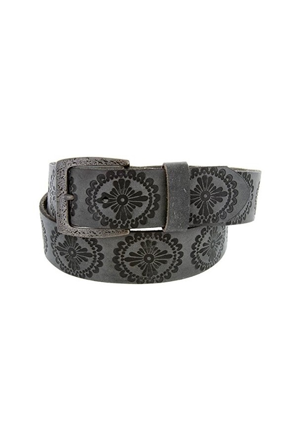 Avnet Ceinture Femme 38mm Cuir À Motif Rétro Et Boucle Antique Plaquée Argent, Gris 75