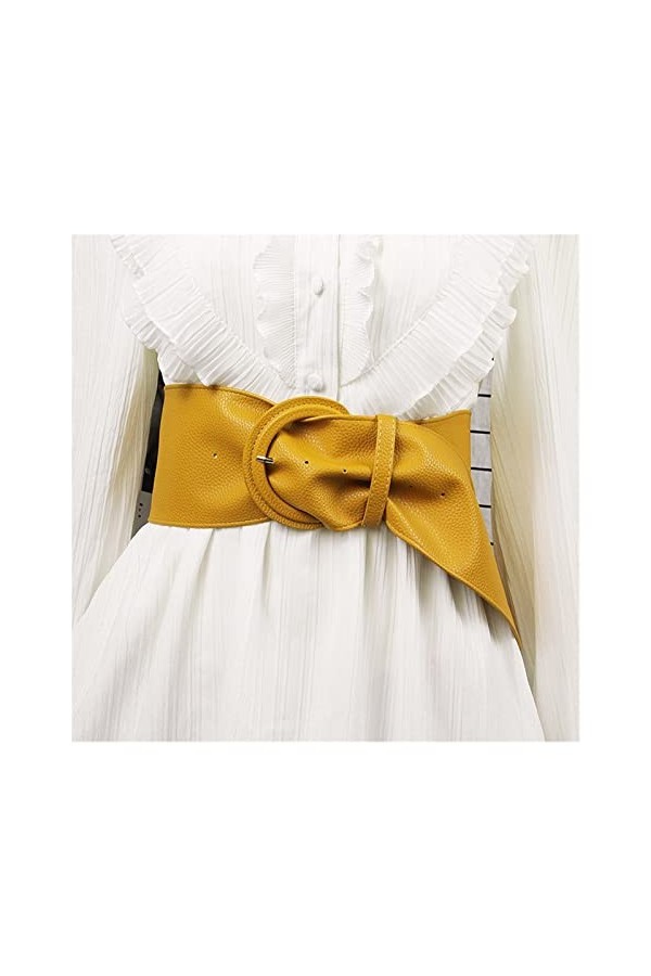 Femmes Larges Ceintures en Cuir Robes Chemisier Boucle Dames Longue Ceinture Couleur : Jaune, Taille : Taille Unique 