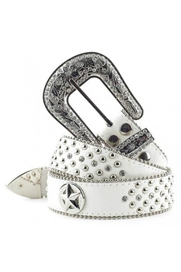 STARS & STRIPES Ceinture en cuir pour femme « Stone-2 » - Blanc - Blanc - X-Large