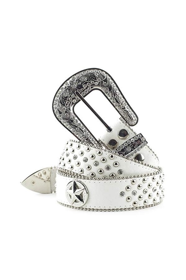 STARS & STRIPES Ceinture en cuir pour femme « Stone-2 » - Blanc - Blanc - X-Large