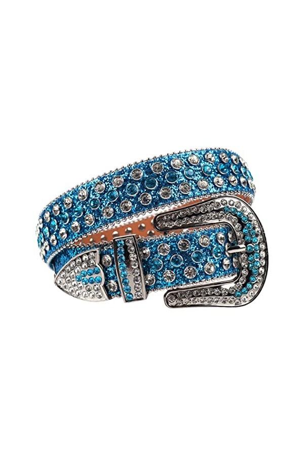 Haitpant Ceintures occidentales strass sangle femmes homme luxe designer diamant clouté ceinture, bleu, 44 inch