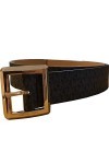 Michael Kors Womens Rectangle MK Gold Tone Big Buckle Belt, Black, Small