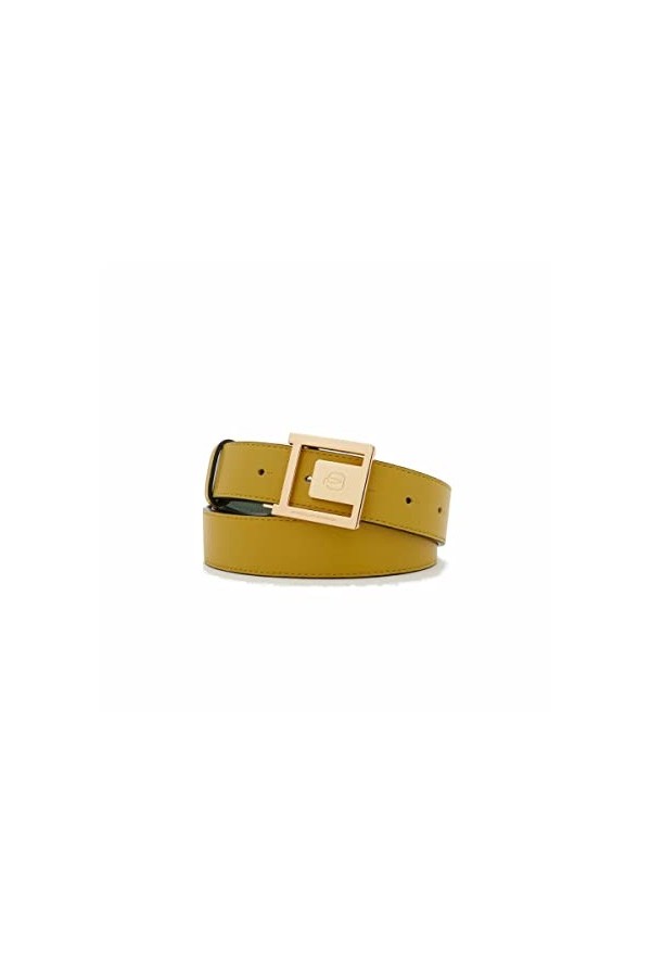 PIQUADRO CEINTURE FEMME CUIR 35 MM RÉVERSIBLE CIRCLE, Jaune vert.