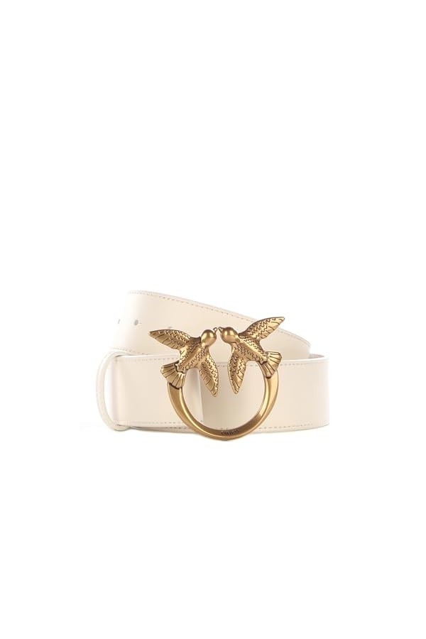 Pinko Love Berry Simply H4 Belt Vis Ceinture, Z14q_Blanc-Antique Gold, M Femme