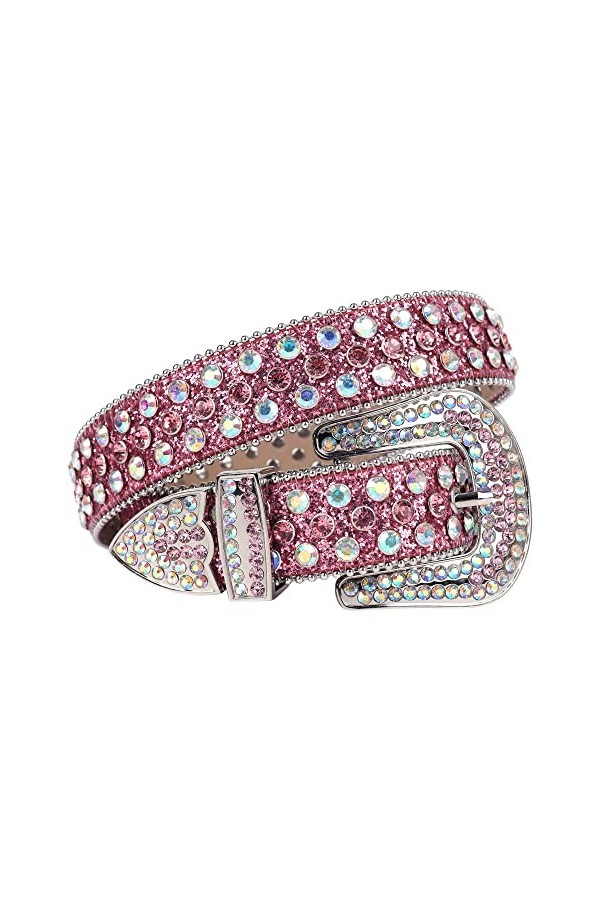Ceinture avec strass et rivets en diamant pour homme et femme, Rose coloré., 107