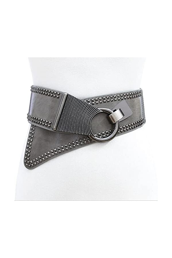 Rivets Larges Ceintures pour Femmes Élastique Large Style Européen Femmes Ceintures Boucle Ronde en métal réglable Couleur :