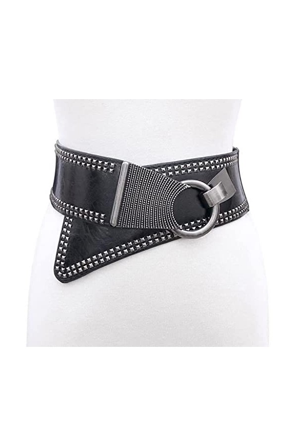 Rivets Larges Ceintures pour Femmes Élastique Large Style Européen Femmes Ceintures Boucle Ronde en métal réglable Couleur :