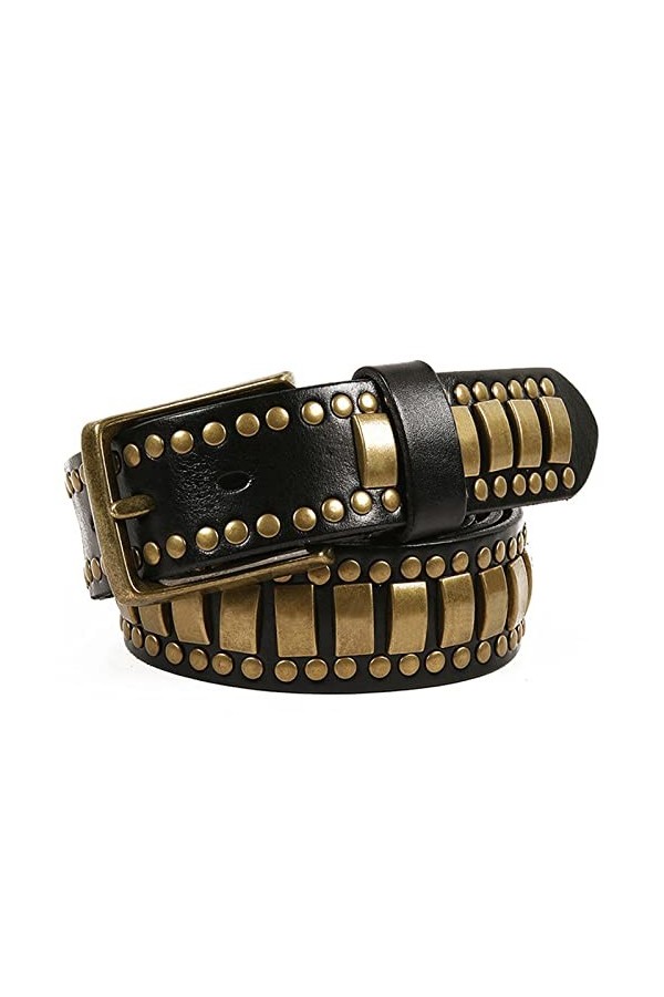 Punk Rock Ceintures Motif géométrique for Hommes for Femmes Rivet clouté Ceintures première Couche de Peau de Vache Hip Pop C