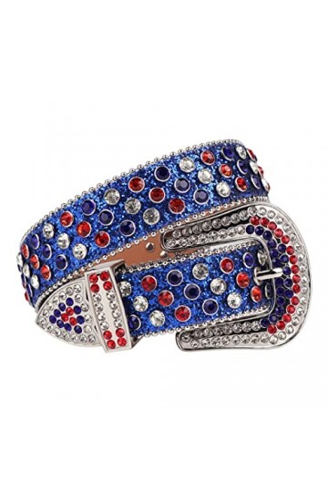 Wvapzxx Sangle de luxe Western Strass Diamant Ceinture Ceinture Hommes Femmes Cristal Coloré Punk Cowboy Ceinture, 2, 38 wais