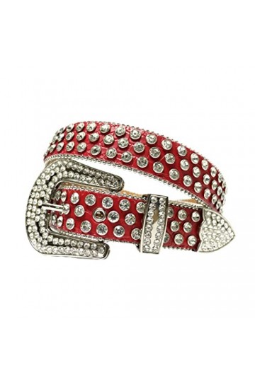 Haitpant Ceinture cloutée par diamant de ceinture de sangle occidentale de ceintures de strass de luxe, rouge/blanc, 38 inch